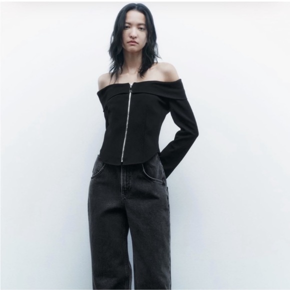 ZARA BLACK OFF-THE-SHOULDER TOP LIMITED EDITION - Picture 4 of 9